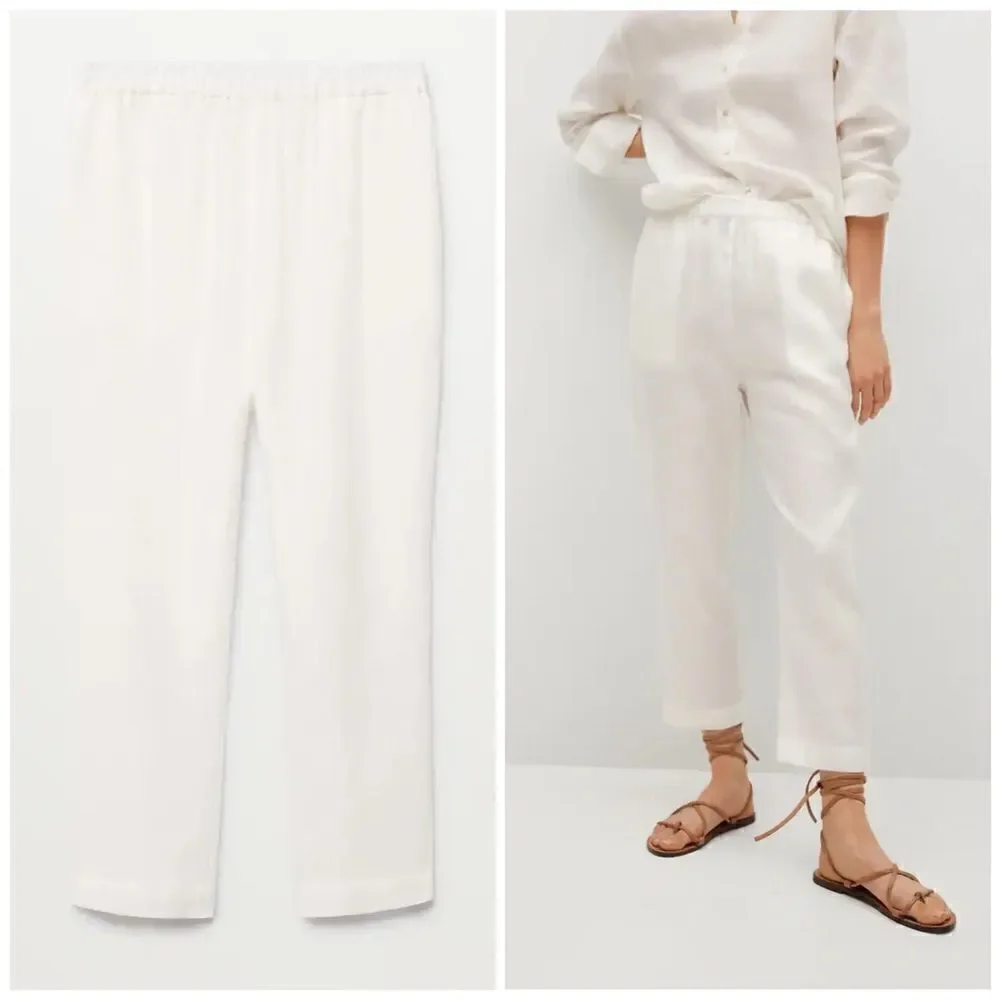 Mango 100% Linen Pants New